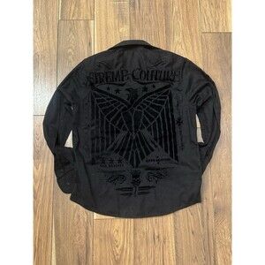 Y2K Affliction Style Shirt Mens M Black Grunge Xtreme Couture Goth Button